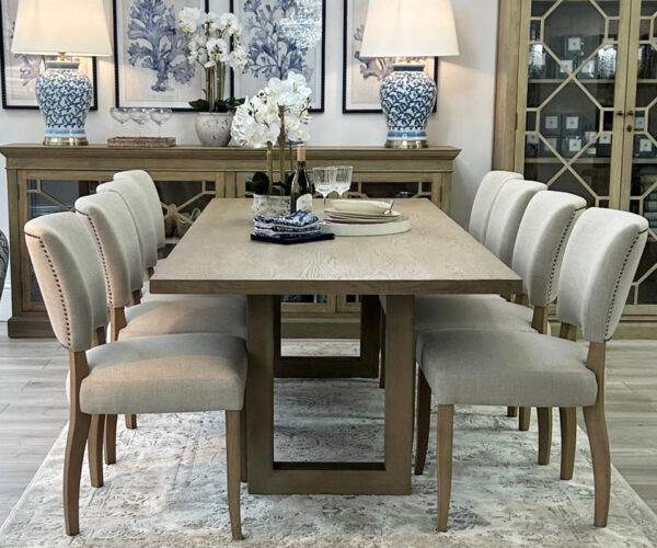 ONE SET ONLY - Newport Dining Table 240x100cm with 8 Lars Dining Chairs in Porridge Fabric