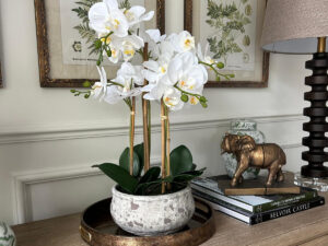 Real Touch Orchid in Round Stone Pot, 22.5"