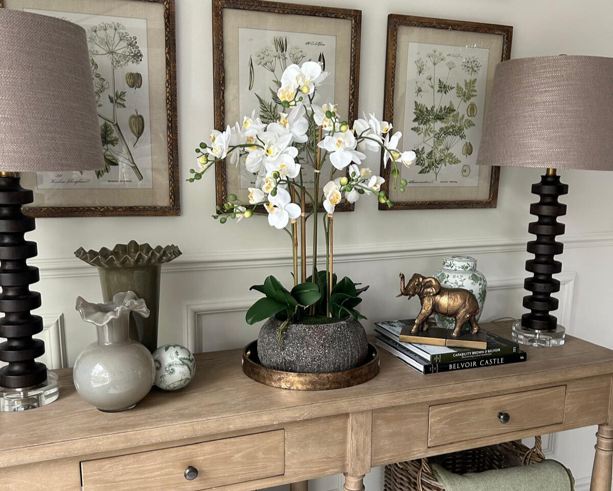 Real Touch Orchid in Dark Stone Pot, 27.5"