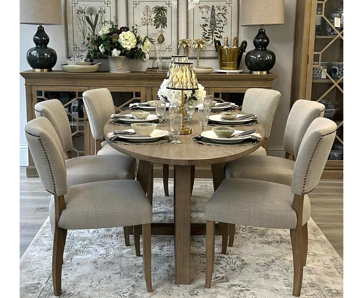 PRE-CHRISTMAS DELIVERY - Hamptons Oval Dining Table, 220cm & 6 Lars Dining Chairs in Porridge