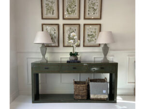 COMPLETE SET - Console Table, Set of 6 Prints, 2 Lamps & Orchid