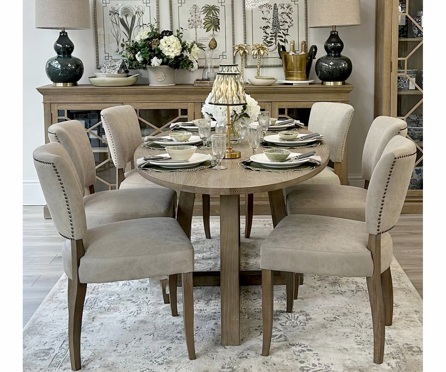 PRE-CHRISTMAS DELIVERY - Hamptons Oval Dining Table, 220cm & 6 Lars Dining Chairs in Clay Leather