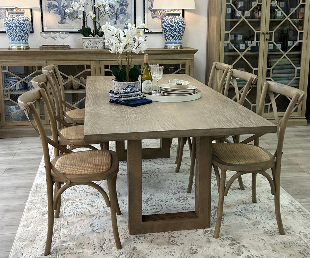 Newport Dining Table 200cm & 6 Cross Back Dining Chairs