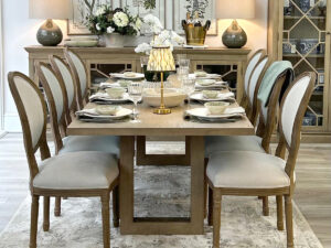 PRE-ORDER - Newport Dining Table 240cm & 8 Markus Dining Chairs