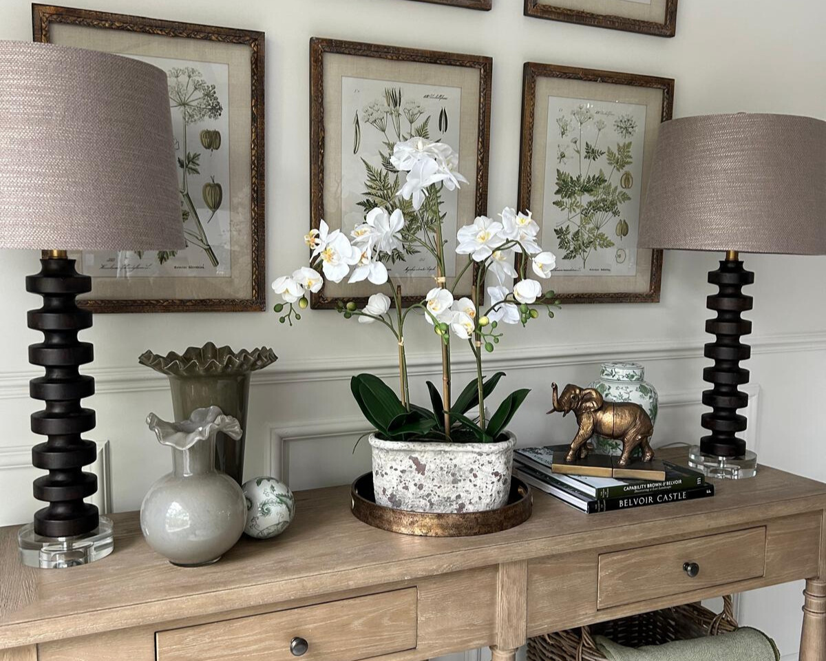 Real Touch Orchid in Oval Stone Pot, 25"