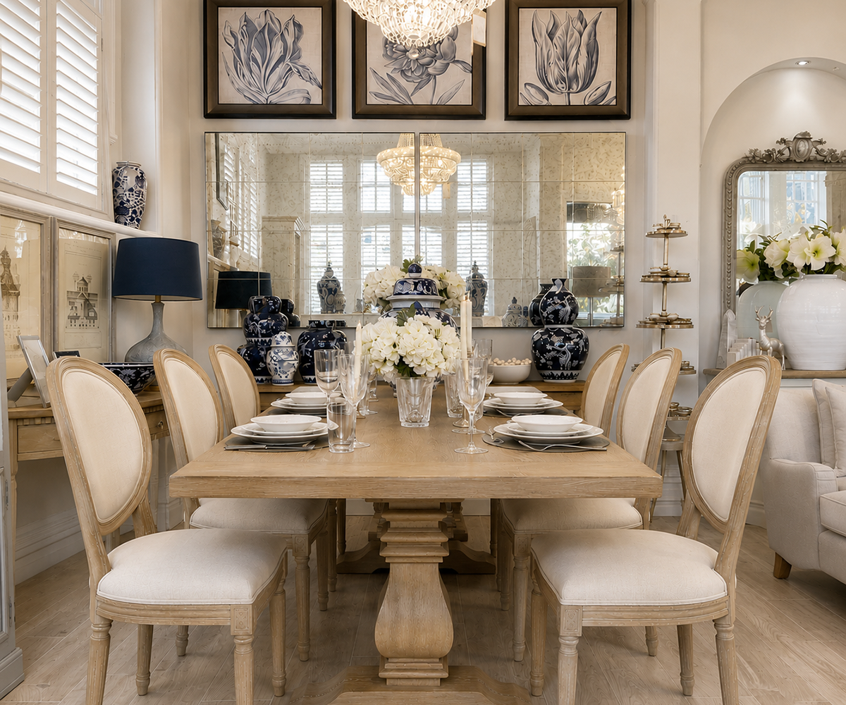 Halland 200cm Dining Table with Oak Base and 6 Marcus Dining Chairs