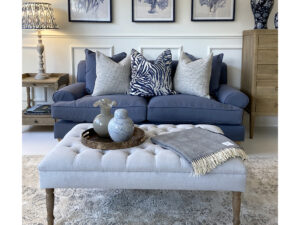 EX-DISPLAY - Highmore 2 Seater Sofa in Hummingbird + Footstool in Linnet Silver