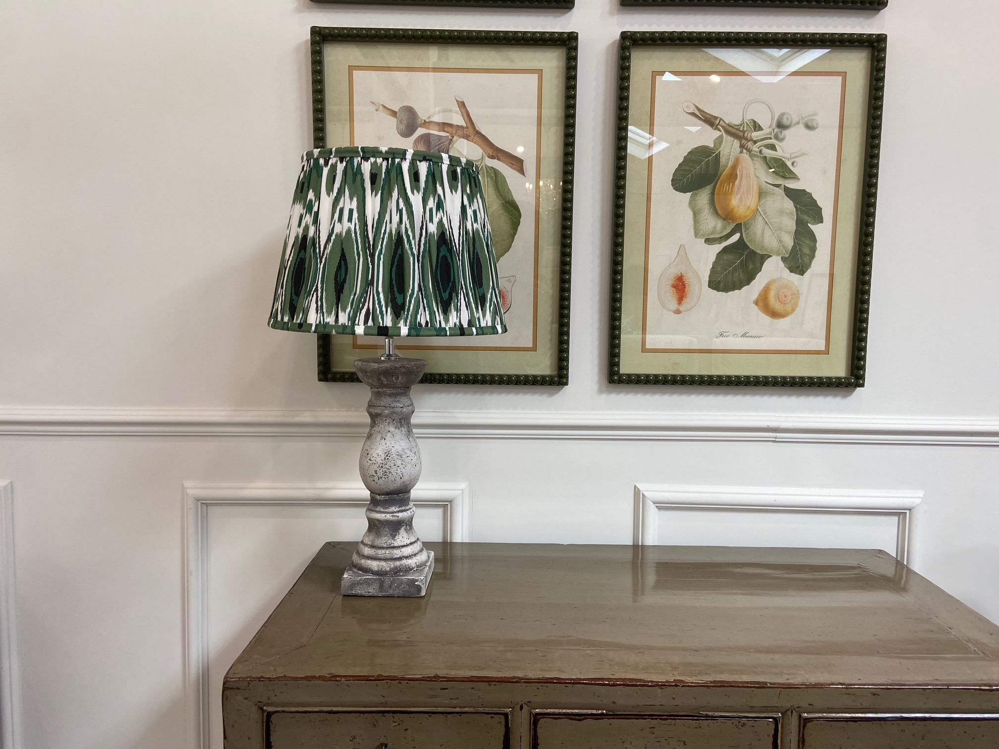 EX-DISPLAY - Pair of Stone Lampbases with Ikat Shade