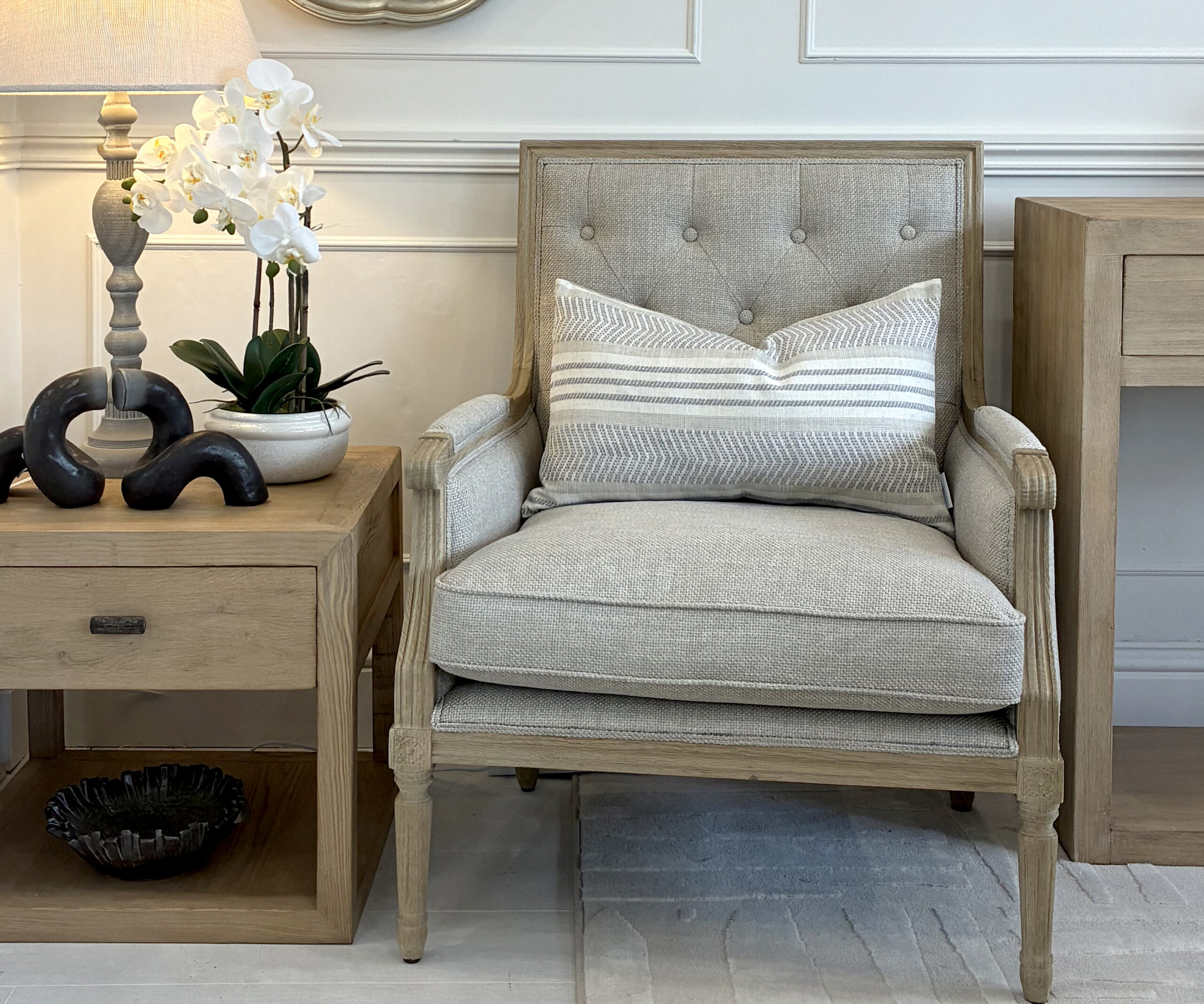 Louis XVI Oak Armchair in Porridge