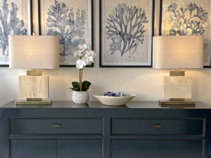 EX-DISPLAY - Pair of Stone Lampbases with Linen Shades
