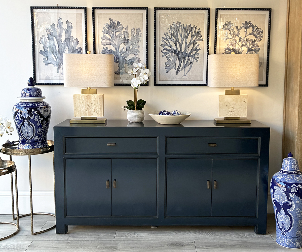 Oriental Style Mei 4 Door 2 Drawer Sideboard in Indigo