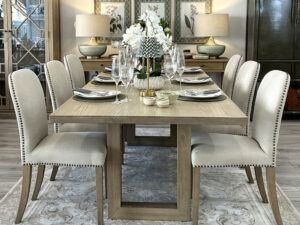 EX-DISPLAY - Newport Dining Table, 240cm & 6 Henley Dining Chairs in Herringbone Oatmeal