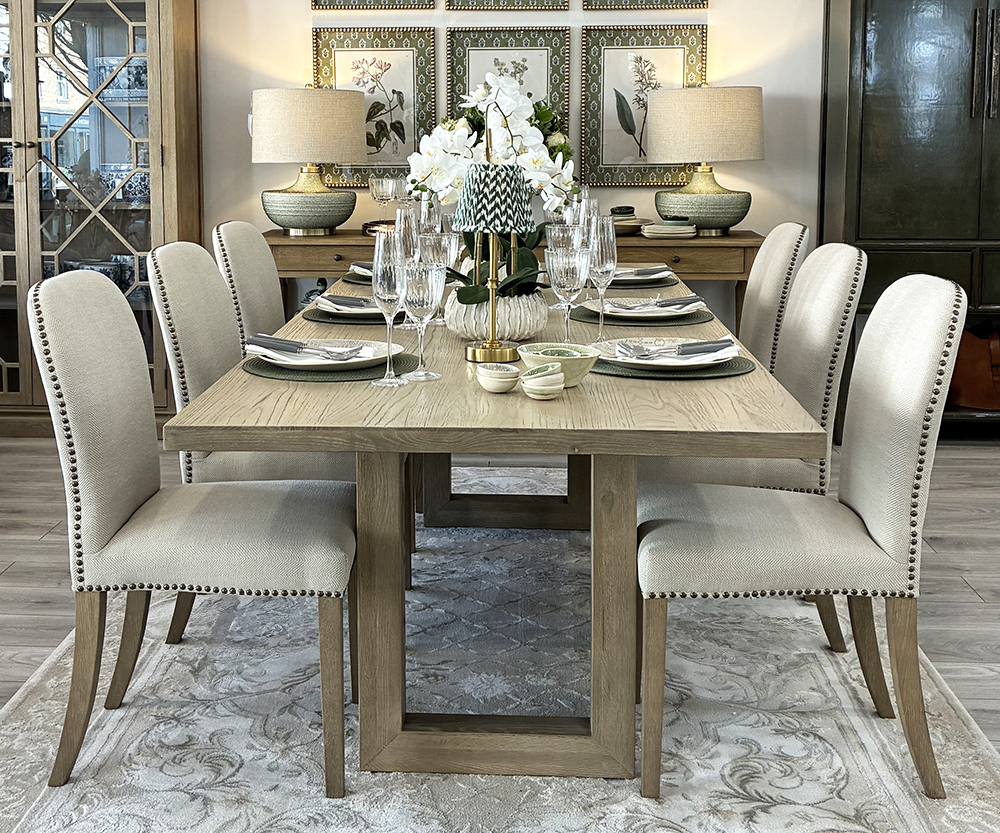 EX-DISPLAY - Newport Dining Table, 240cm & 6 Henley Dining Chairs in Herringbone Oatmeal