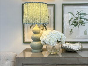 Urchin Lamp in Sage Green with Pleated Green Leaf Shade