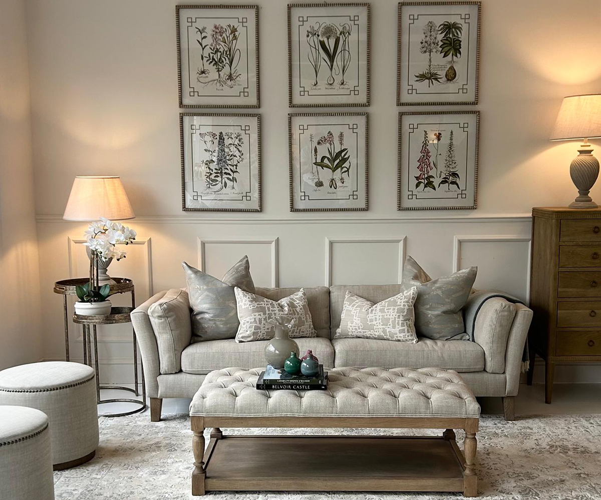 Soho 3 Seater Sofa and Footstool with Wooden Base in Porridge