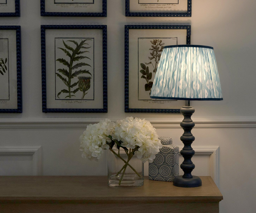 Tabitha Table Lamp in Stiffkey Blue with Blue Stripe Pleated Shade