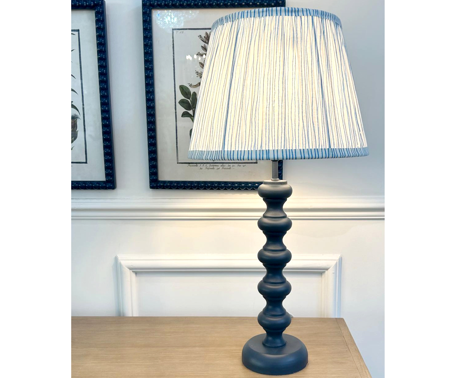 Tabitha Table Lamp in Stiffkey Blue with Blue Stripe Pleated Shade