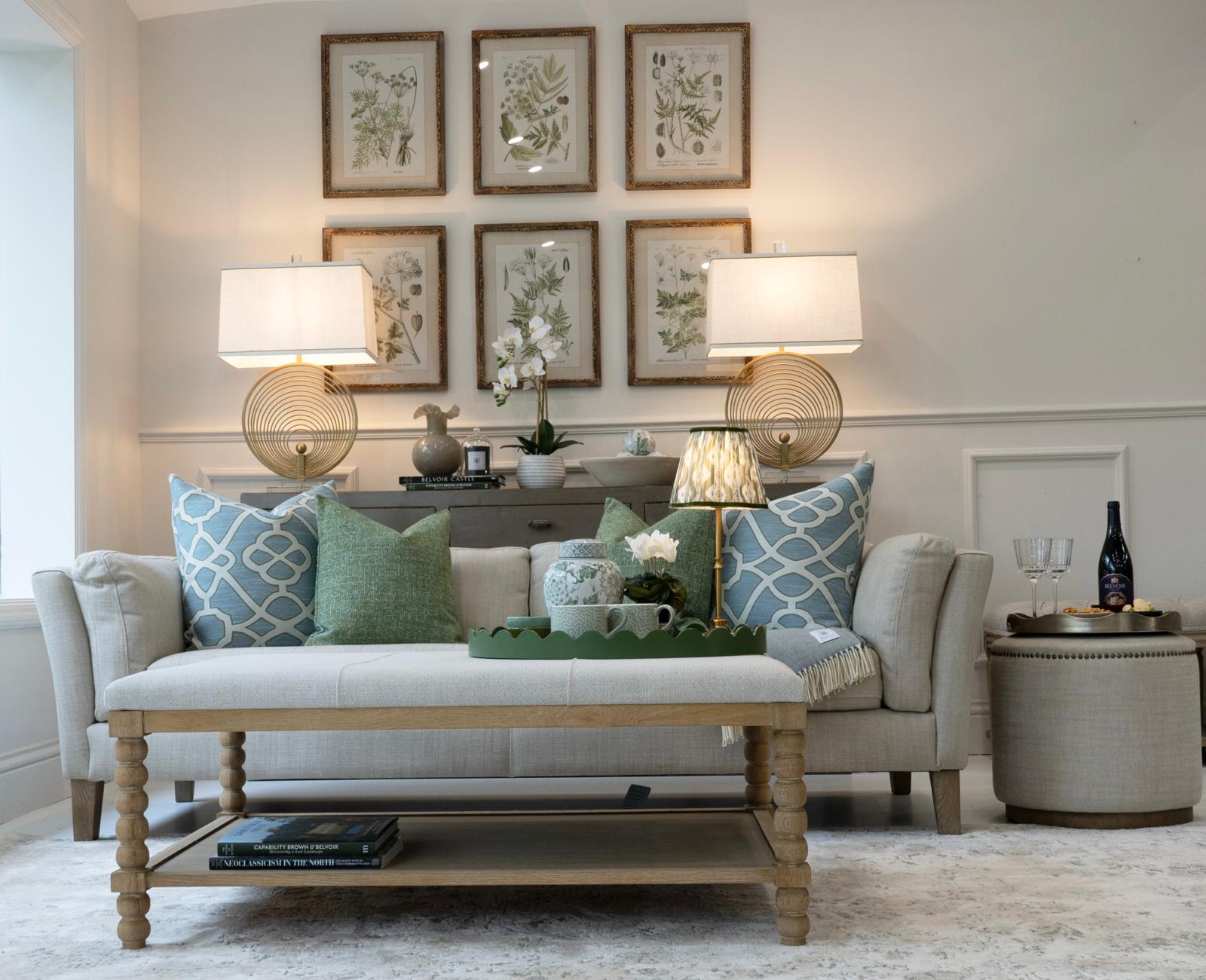 Ex-Display - Complete Set - Soho 3 Seater Sofa in Linen, Small Bobbin Coffee Table & Amelia Footstool