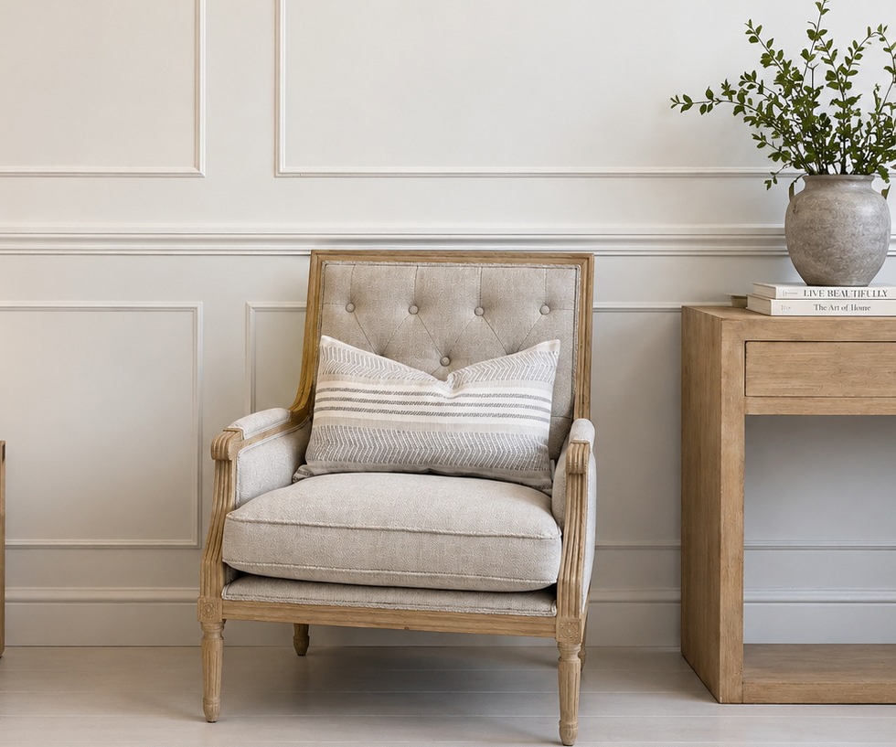 EX-DISPLAY - Louis XVI Oak Armchair in Porridge