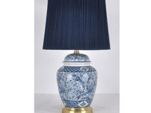 Blue & White Chinoiserie Lamp with Pleated Indigo Shade