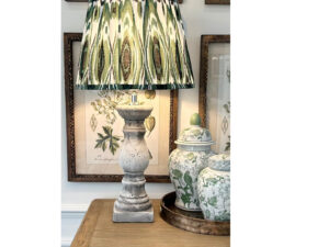 EX-DISPLAY - Pair of Stone Lampbases with Ikat Shade