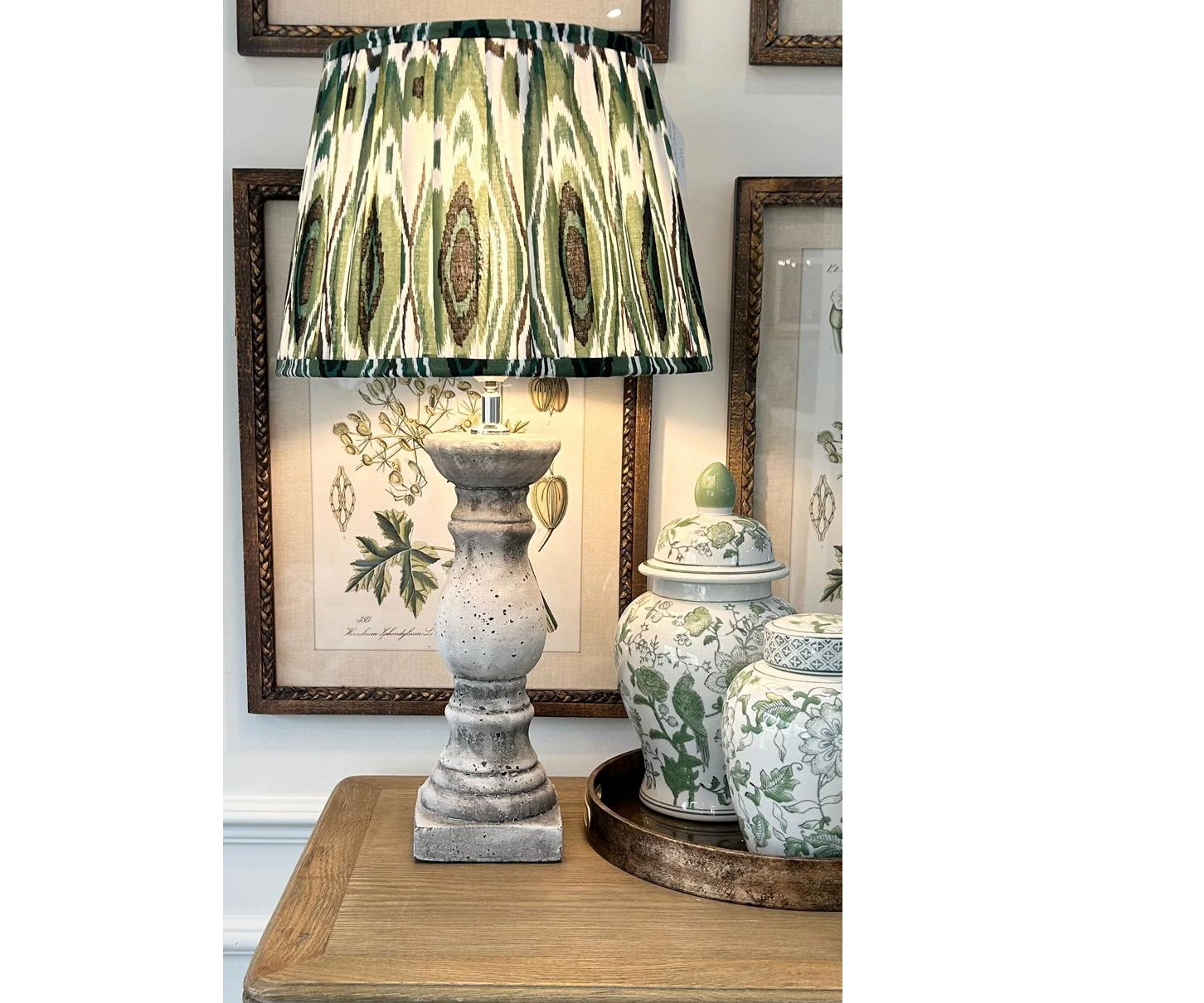 EX-DISPLAY - Pair of Stone Lampbases with Ikat Shade