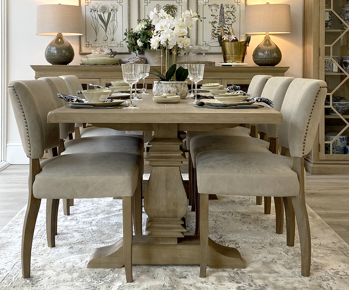 PRE-CHRISTMAS DELIVERY - Halland Oak Dining Table with Oak Base, 240cm & 8 Lars Dining Chairs in Clay Leather