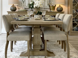 Halland 200cm Dining Table with Oak Base and 6 Lars Dining Chairs in Clay Leather