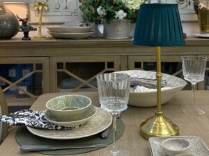 Cordless LED Table Lamp with Green Pleated Shade