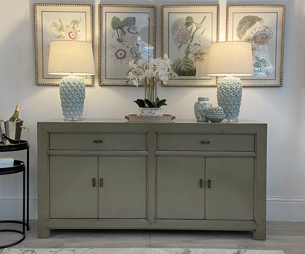 Oriental Style Mei 4 Door 2 Drawer Sideboard in Grey