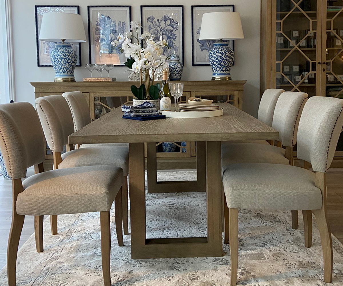 PRE-CHRISTMAS DELIVERY - Newport Dining Table, 200cm & 6 Lars Dining Chairs in Clay Leather