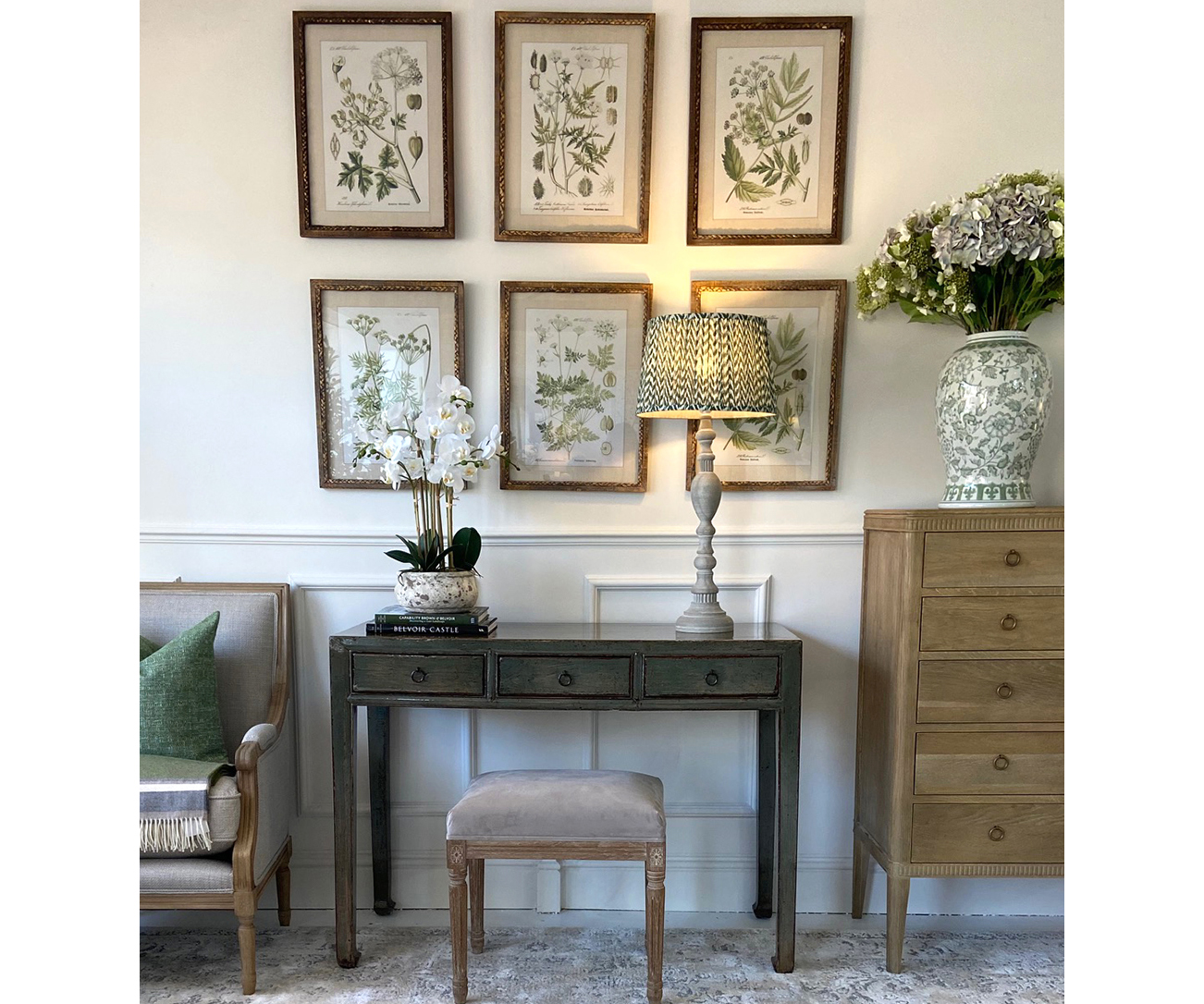 Complete Set 1 - Original Desk, Stool, Lamp, Set of 6 Prints