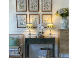 Complete Set - Original Console in Moss, 2 Lamps + Set of 6 Prints