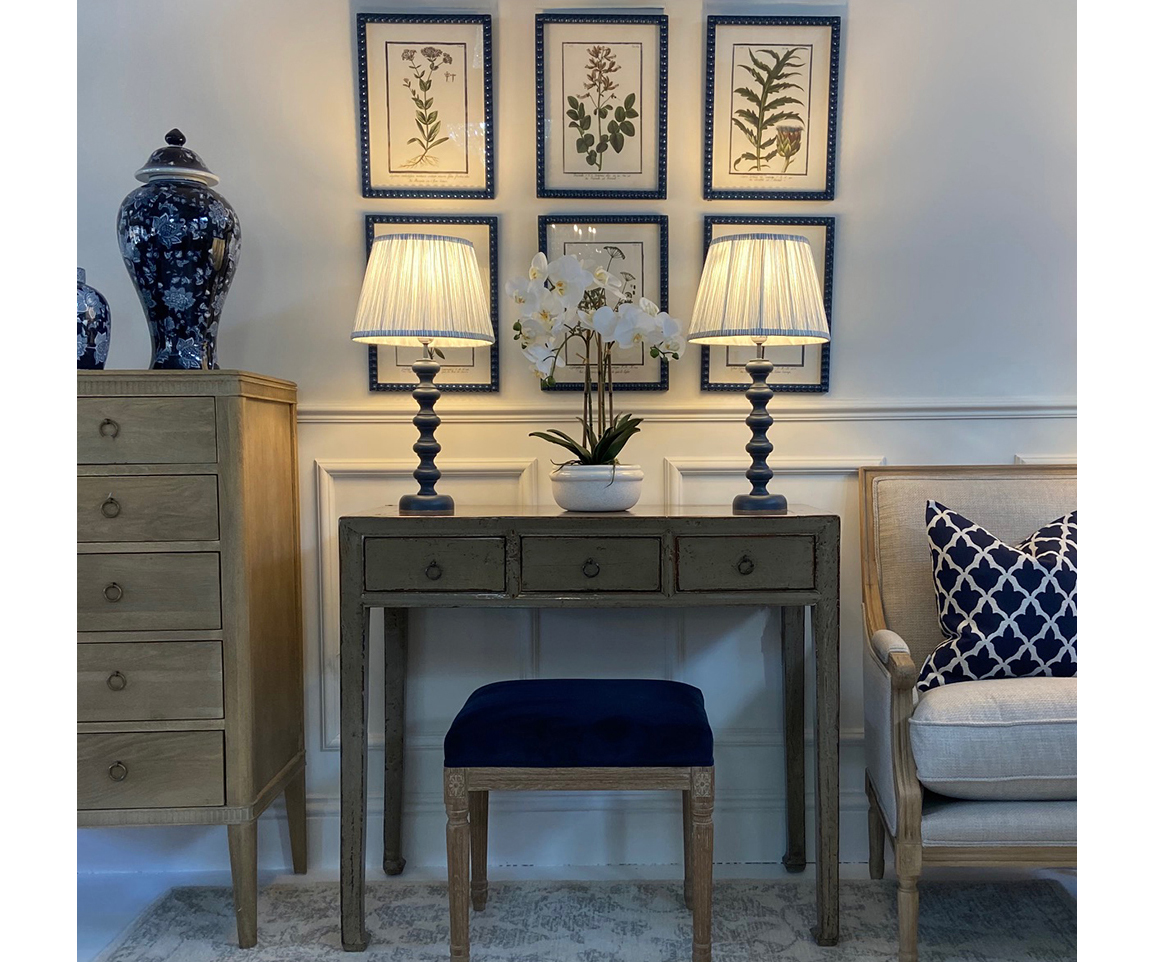 Complete Set - Original Desk, Stool, 2 Lamps, Set of 6 Prints + Orchid