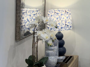 Urchin Lamp in Indigo with Birds of Paradise Shade