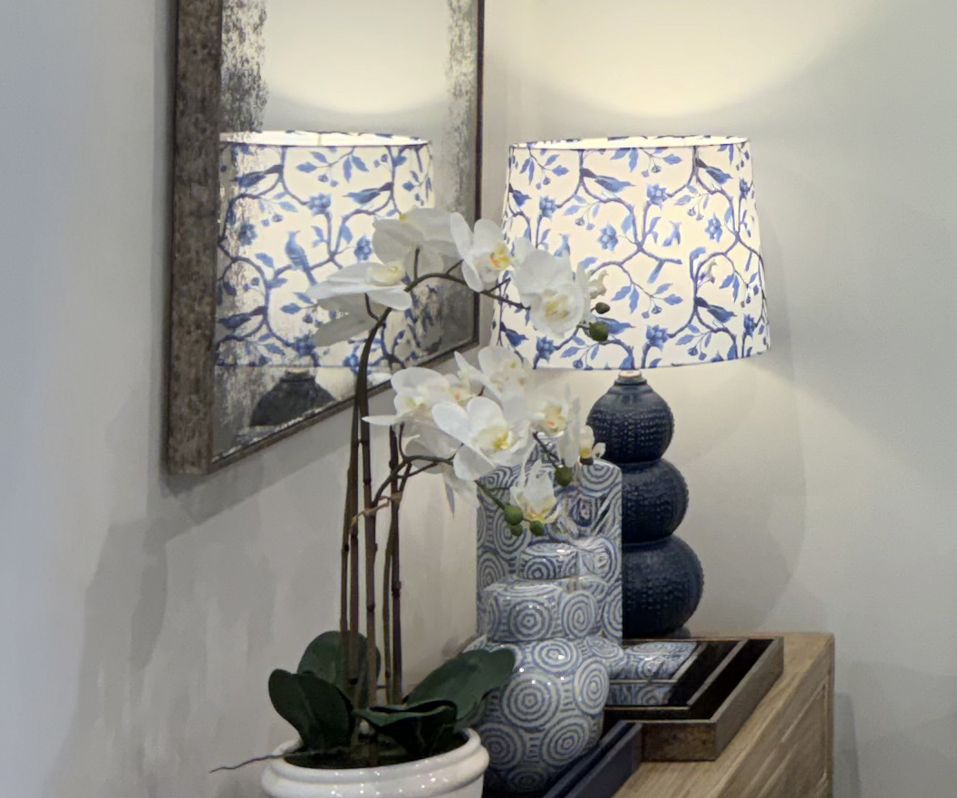 Urchin Lamp in Indigo with Birds of Paradise Shade