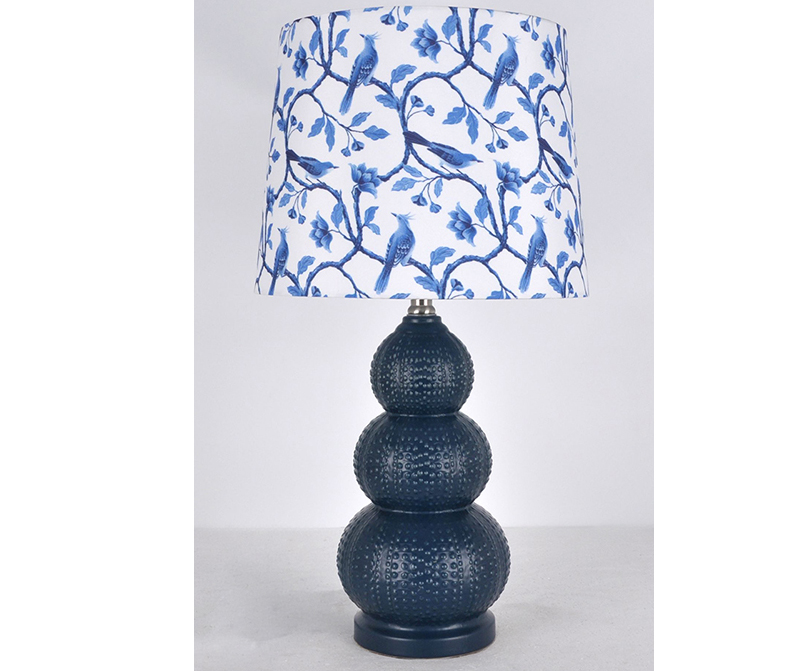 Urchin Lamp in Indigo with Birds of Paradise Shade