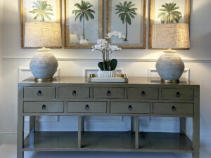 9 Drawer Console Table in Sample Ochre Lacquer