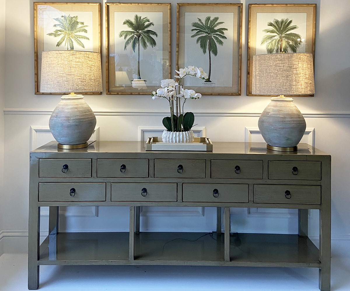 9 Drawer Console Table in Sample Ochre Lacquer