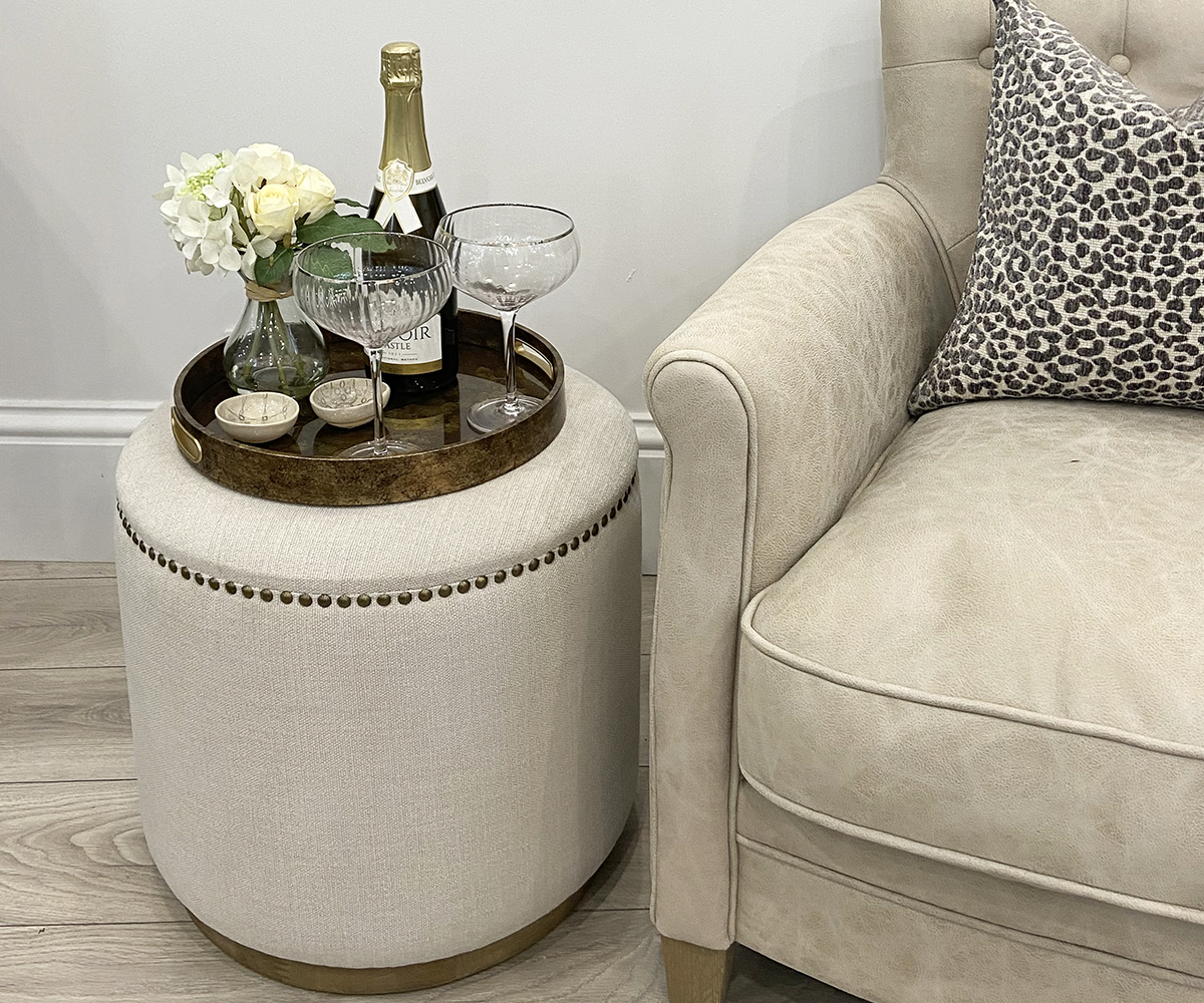 Amelia Ottoman in Chalk Fabric