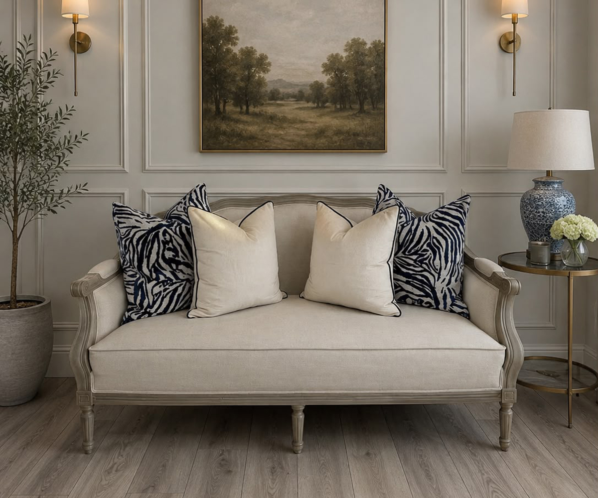 Louis Sofa in Oatmeal Herringbone Fabric