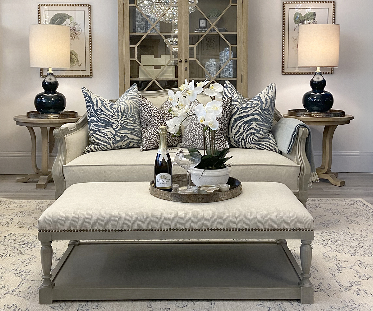 Pippa Coffee Table in Oatmeal Herringbone Fabric