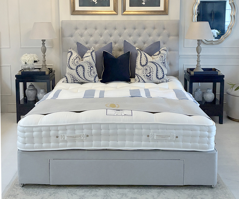 EX-DISPLAY - Super King Size Richmond Headboard, Divan Base with One Jumbo Drawer & 2000 Pocket Sprung Mattress - Dove Grey