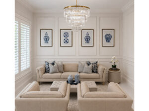 EX-DISPLAY - Soho 4 Seater Sofa in Clay Leather & Amelia Stool in Linen with Set of 4 Prints