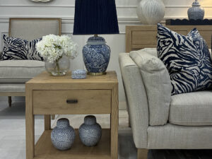 Sample Oriental Style Mei 2 Drawer Console in Light Oak Wood