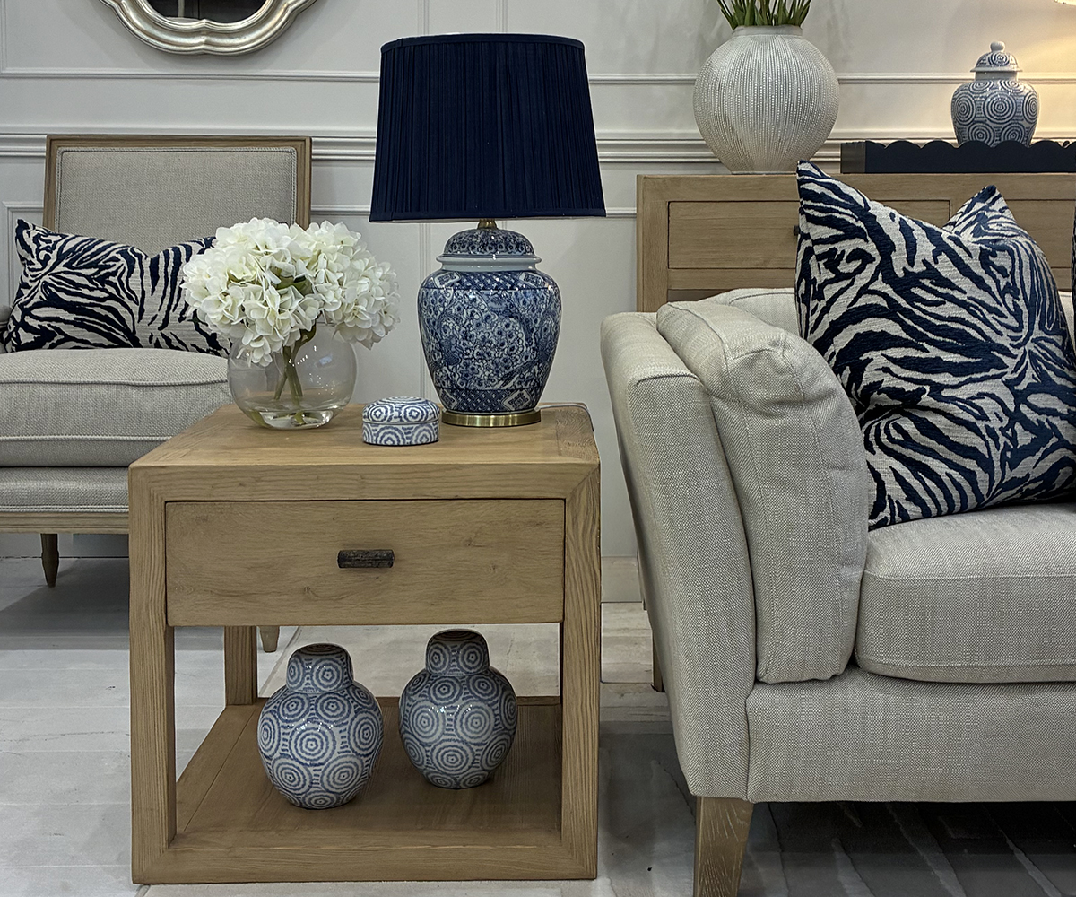 Sample Oriental Style Mei 2 Drawer Console in Light Oak Wood