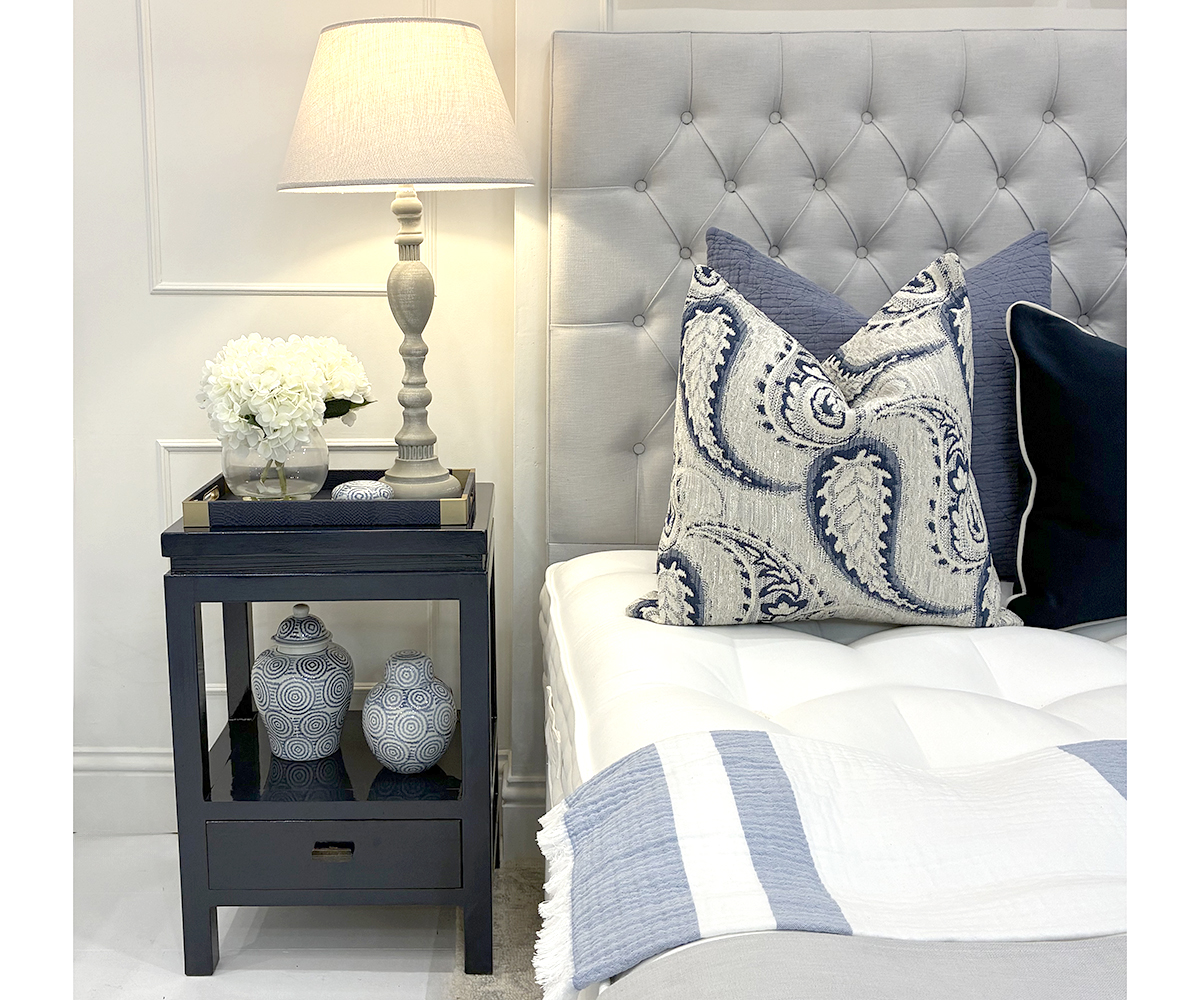 Oriental Style Bedside Chest in Indigo