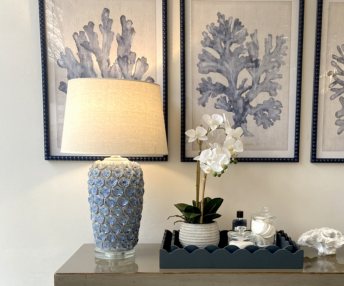 Set of 2 Rectangular Scalloped Trays in Indigo