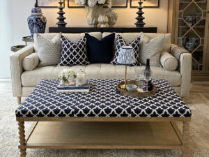 Large Bobbin Upholstered Coffee Table in Pergola Ink, 140cm