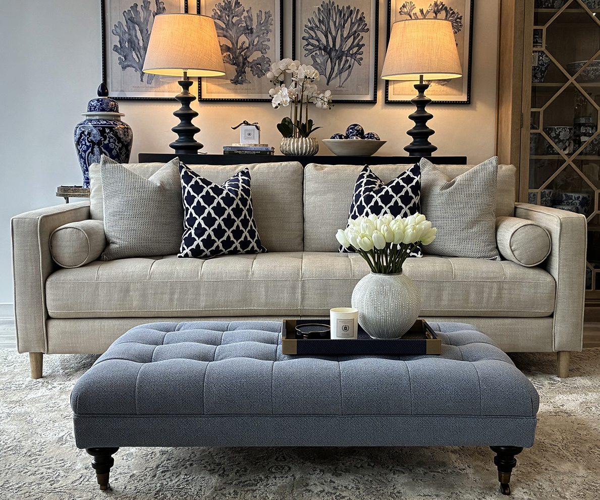 Large Woodstock Footstool in Denim